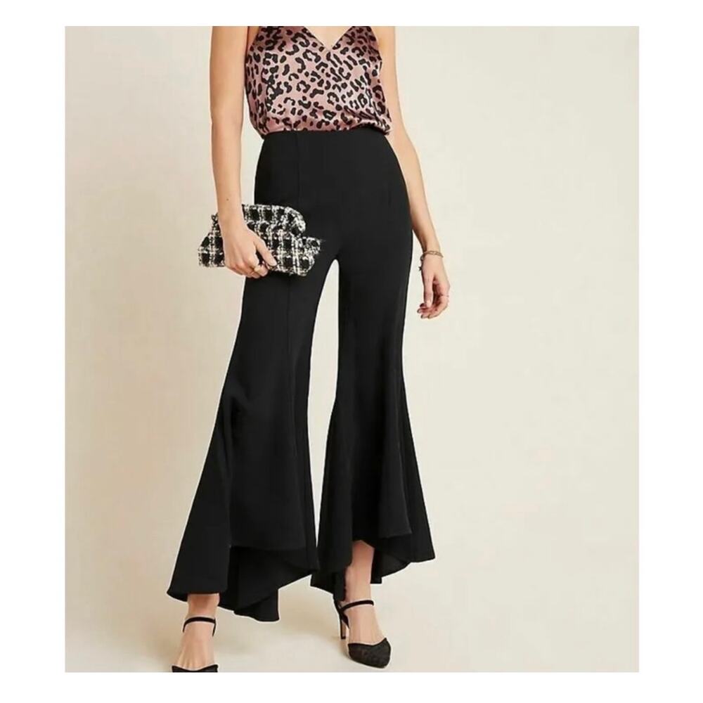By Anthropologie Zinnia High Rise Tulip Hem Pants Size 4 Black NWT OB1096198